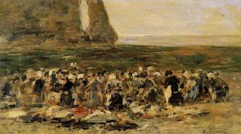 尤金 佈丹 Laundresses at Etretat